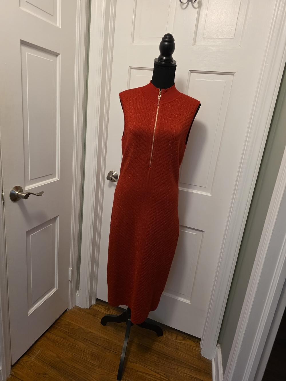 XOXO Sleeveless Red Zip-Front Sweater Midi Dress, Metallic XL